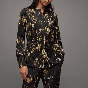 All Saints Silk Blend Gold Print Toni Ronnie Shirt